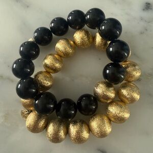 Lisi Lerch Elegant Black and Gold Beaded Bracelet Duo